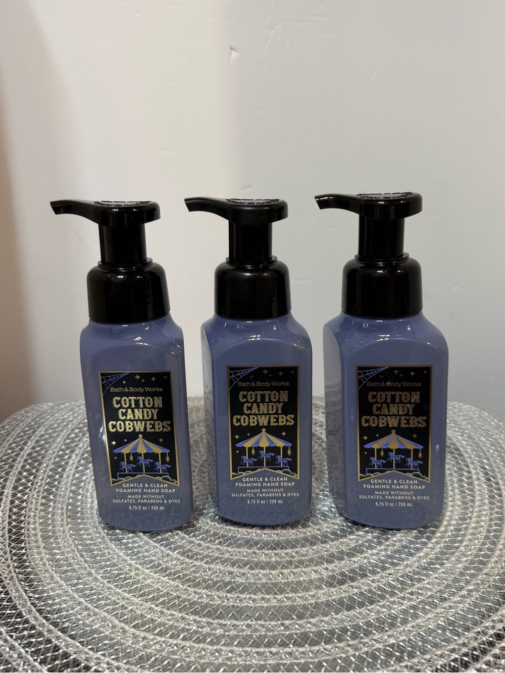 BBW Cotton Candy Cobwebs Foaming Hand Soap Set of 3 NWT